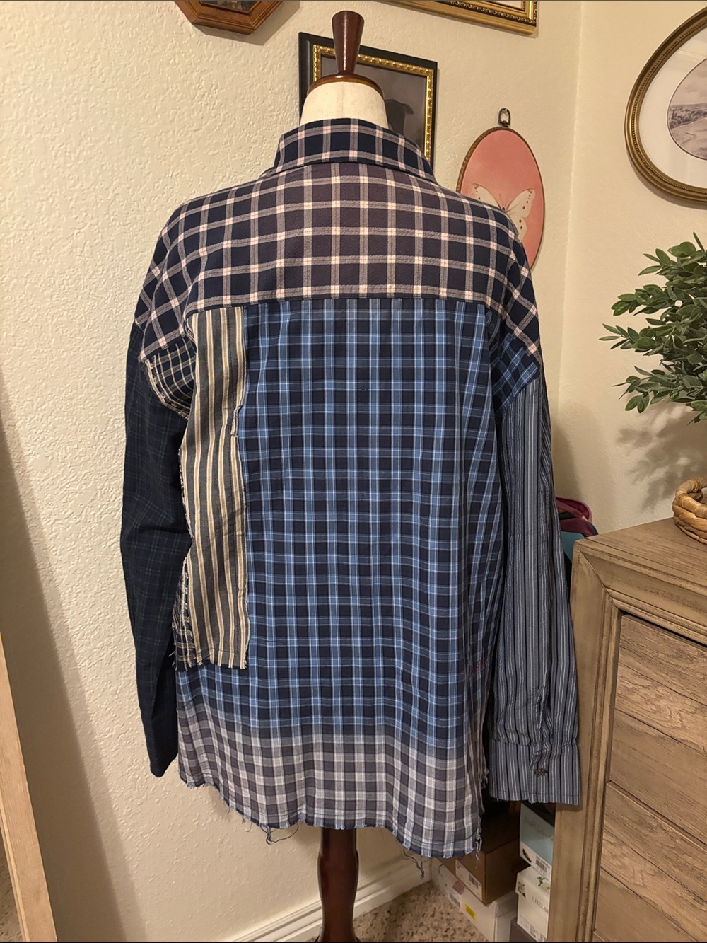 Free People The Tales Patchwork Check Stripe Button Down Size Medium NWT - Picture 8 of 10